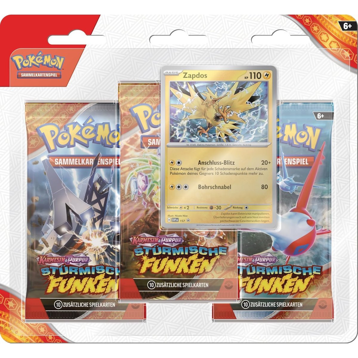 Pokemon - Karmesin & Purpur Stürmische Funken 3 - Pack Blister - Morlord/Zapdos - deutsch - Card Club